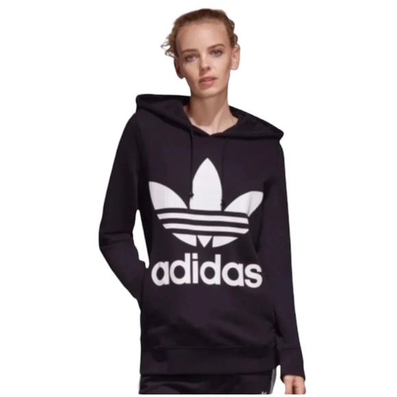 adidas Tops - (NWT) Adidas Women’s 100% Cotton Trefoil Print Graphic Hoodie In Black, Large